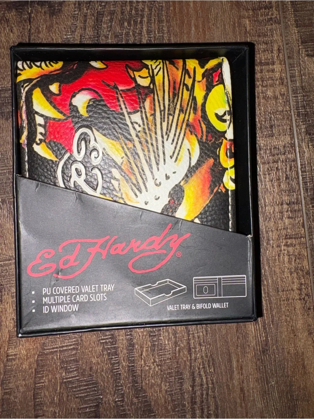 Ed Hardy Tiger Tattoo Bifold Wallet & Valet Tray Gift Set New in Box